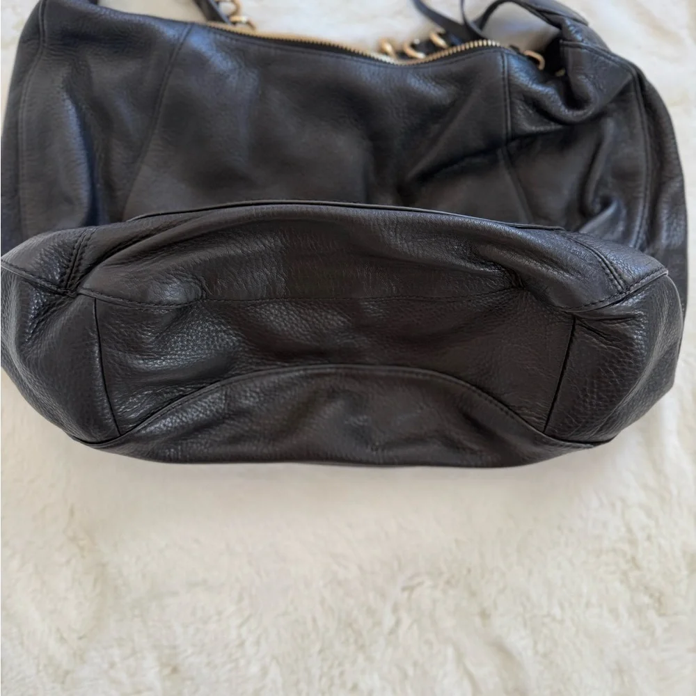 VINCE CAMUTO Cayle Pebble Leather Gold Ring Hobo Bag Black